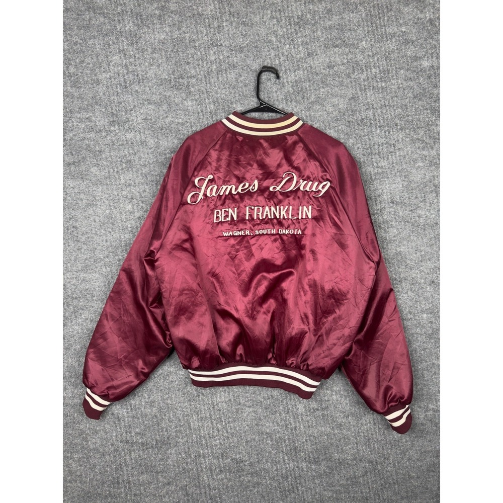 Vintage King Louie Satin Jacket Maroon L USA James Drug Ben Franklin‎ SD